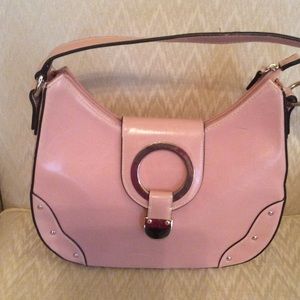Pink handbag with silver trim